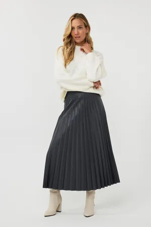 Plisse Vegan Leather Skirt