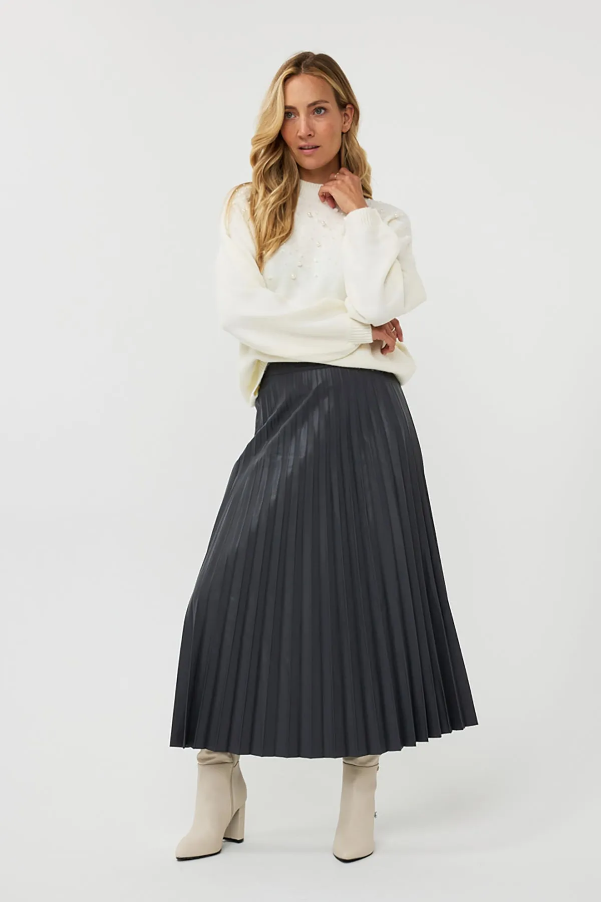 Plisse Vegan Leather Skirt