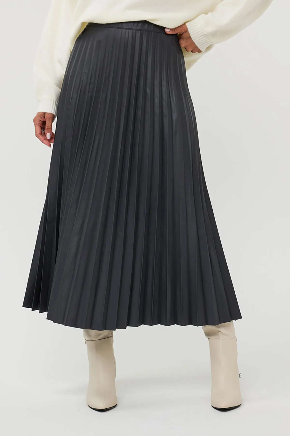 Plisse Vegan Leather Skirt