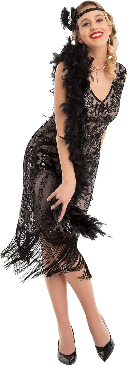 PrettyGuide Women's Flapper Dress Paisley Sequin Beaded Fringed 1920s Style Dress Art Deco Vintage Gatsby Dress