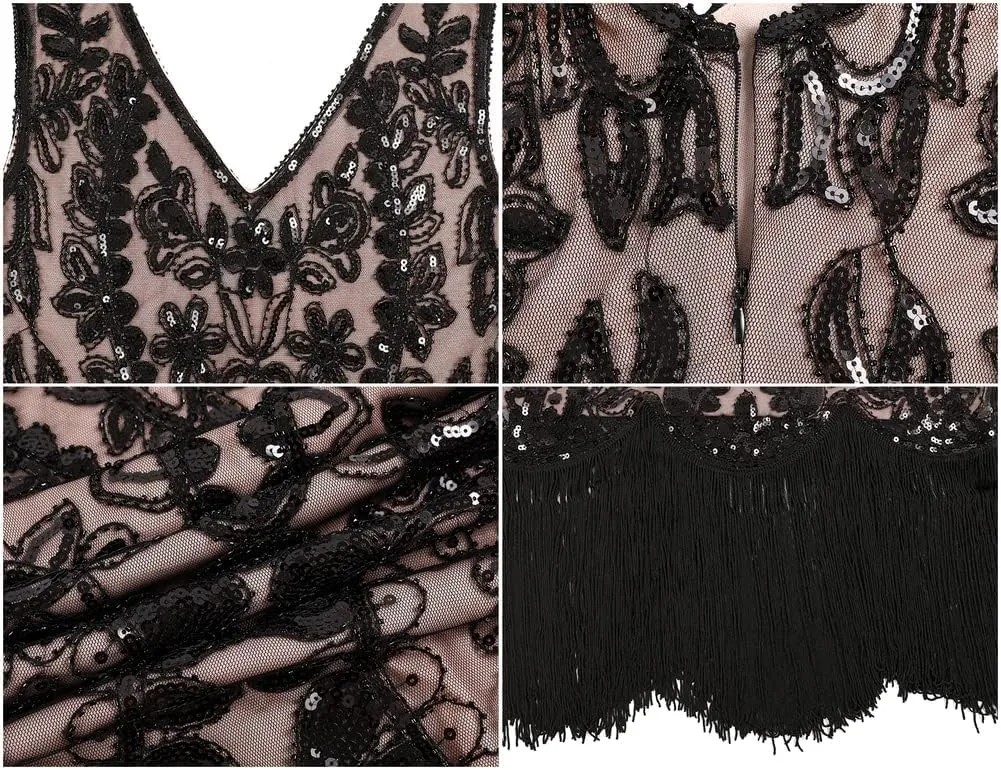 PrettyGuide Women's Flapper Dress Paisley Sequin Beaded Fringed 1920s Style Dress Art Deco Vintage Gatsby Dress