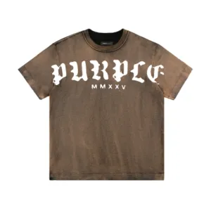 Purple Worn Gothic Wordmark Overdyed Tee - Brown