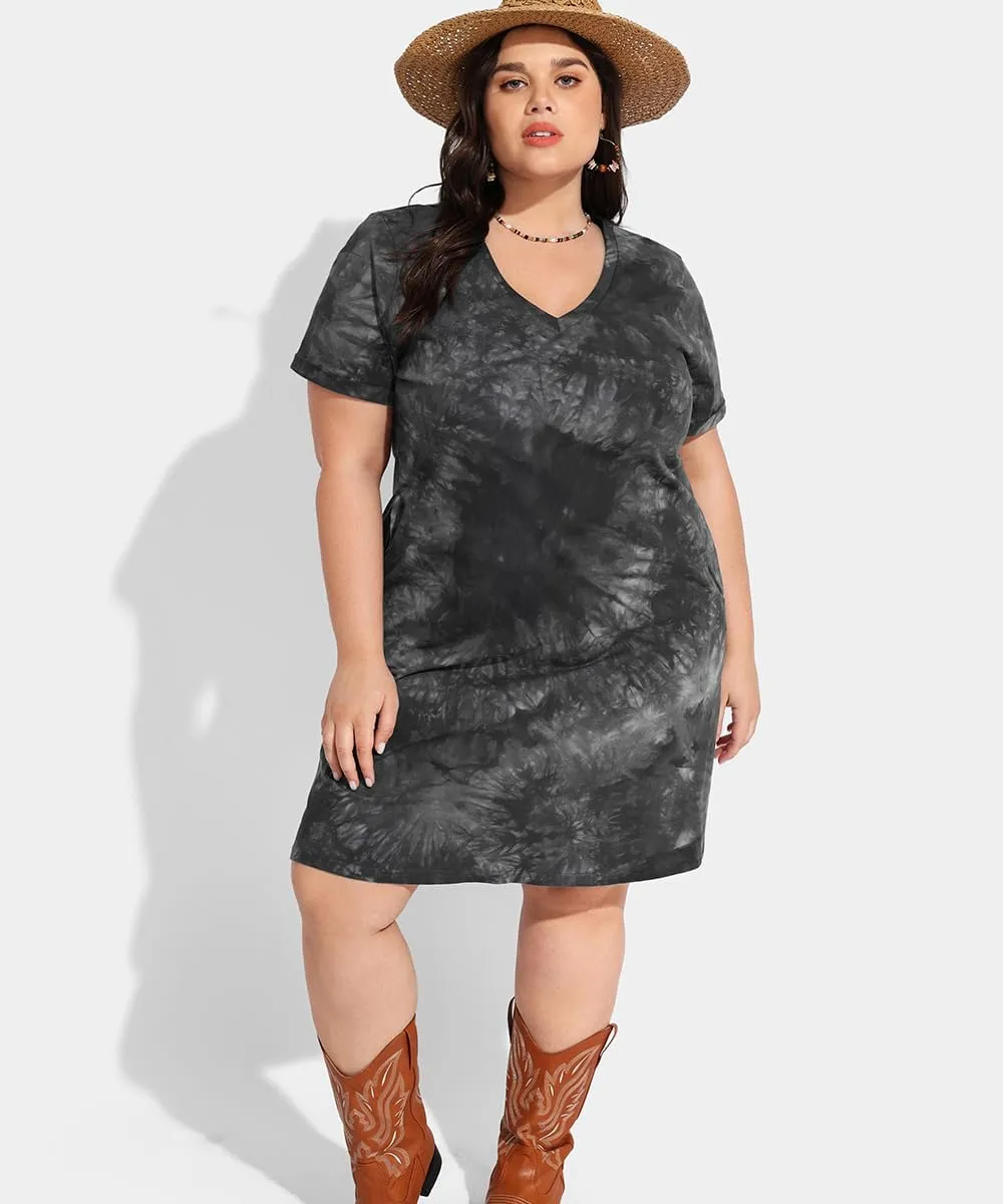 RITERA Plus Size Dresses for Women V Neck Casual Loose Pocket Short Sleeve Midi T Shirt Dress Summer Sundress XL-5XL 12W-28W
