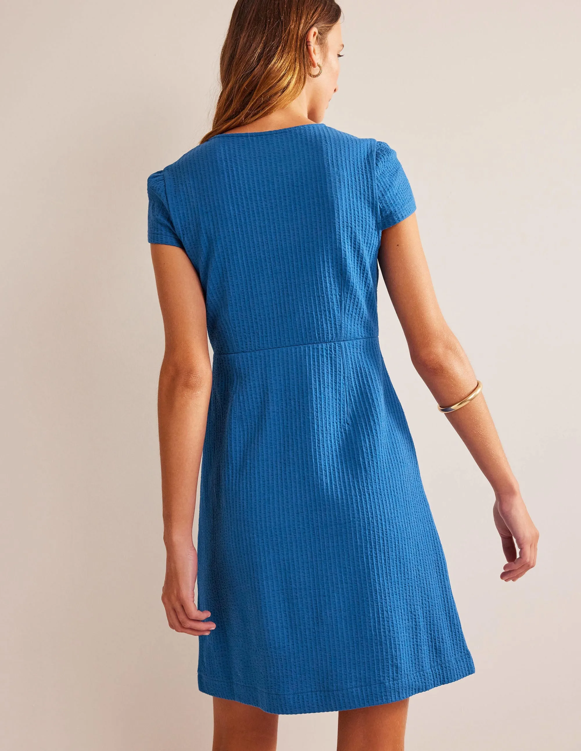 Seersucker Jersey Tea Dress-Sapphire
