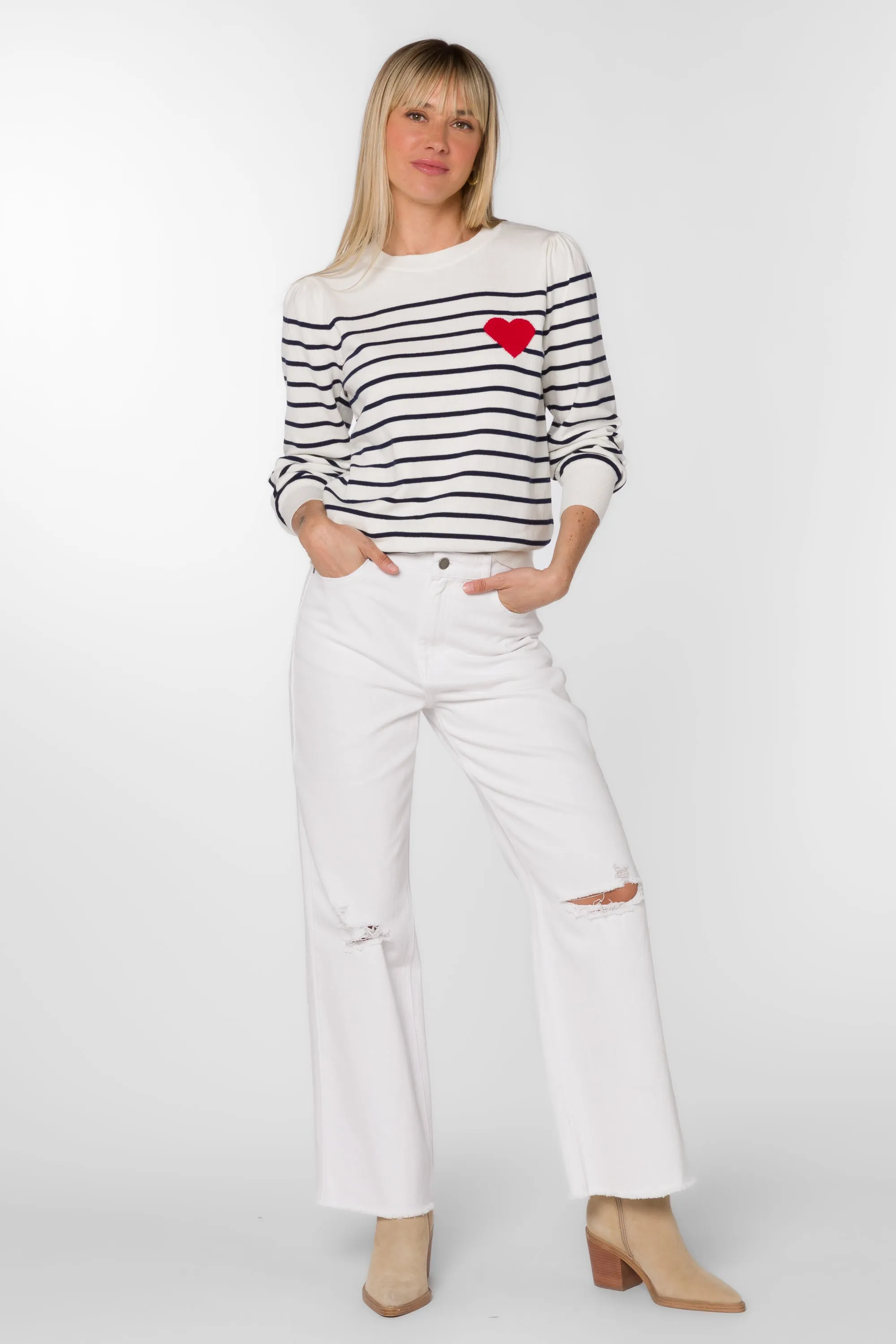 Serissa Ecru Navy Stripe Sweater