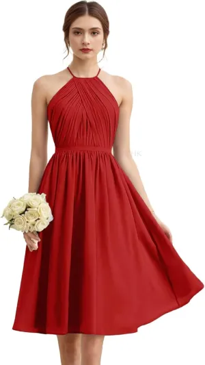 SIPUHK Short Bridesmaid Dresses for Wedding Halter-Neck Formal Dress Ruched Chiffon Backless Elegant Evening Gowns for Women