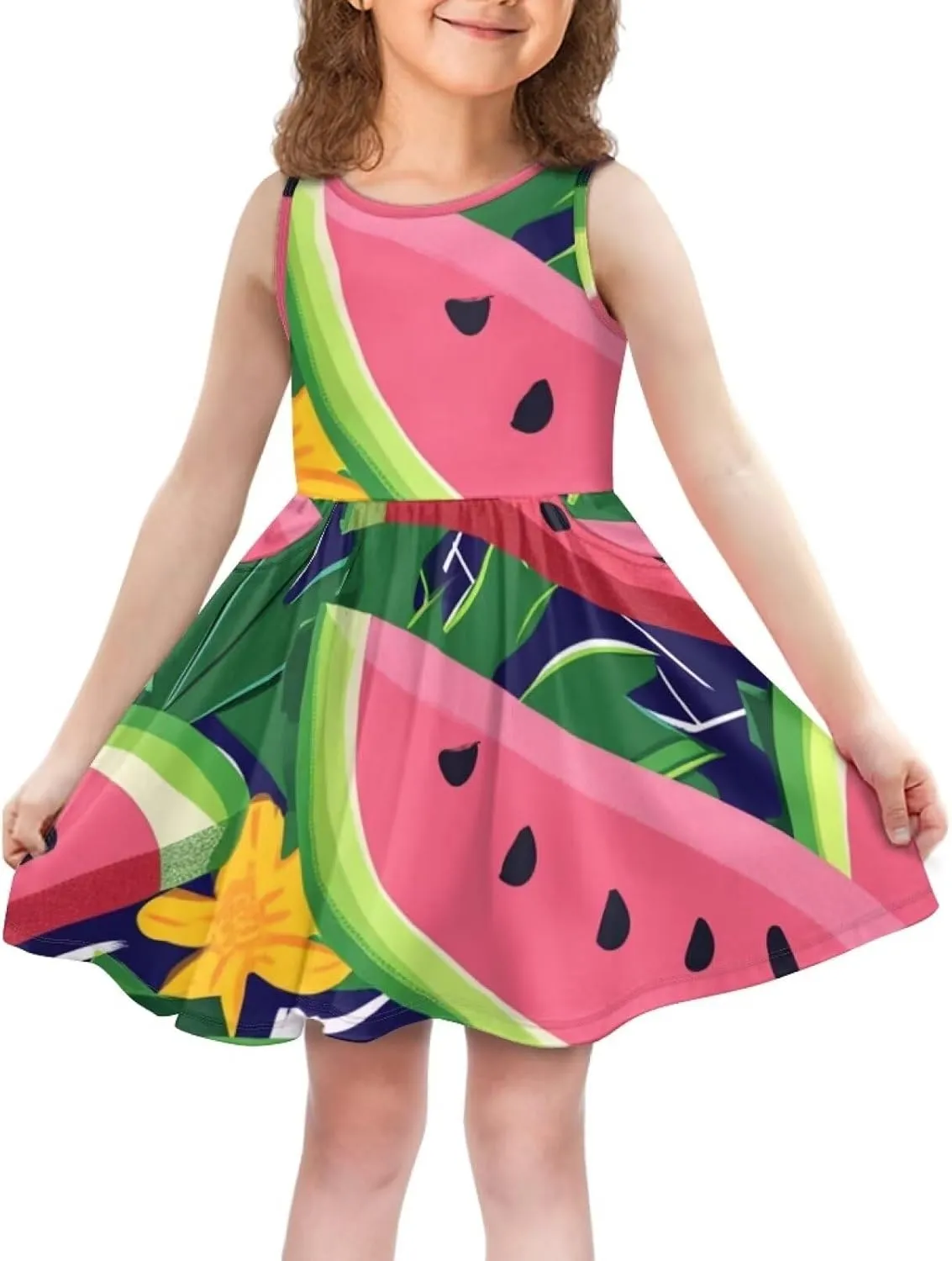 Sleeveless Loose Summer Mini Floral Dress for Girls Swing Cute Sundress with Pocket