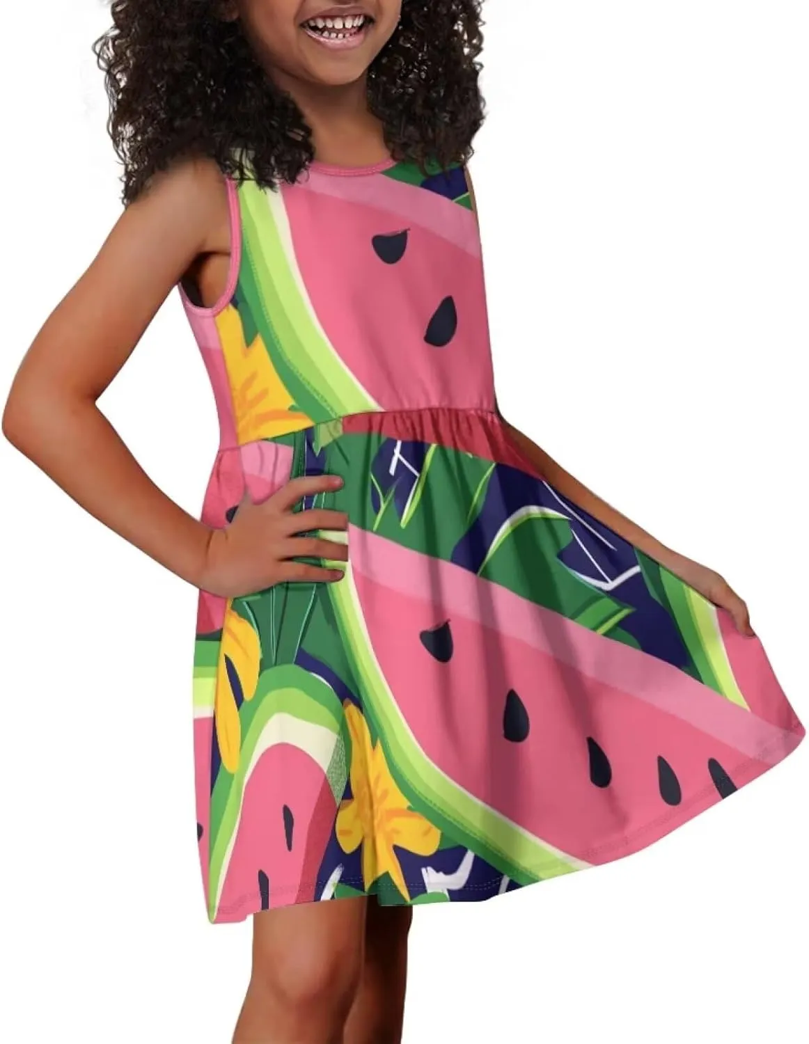 Sleeveless Loose Summer Mini Floral Dress for Girls Swing Cute Sundress with Pocket