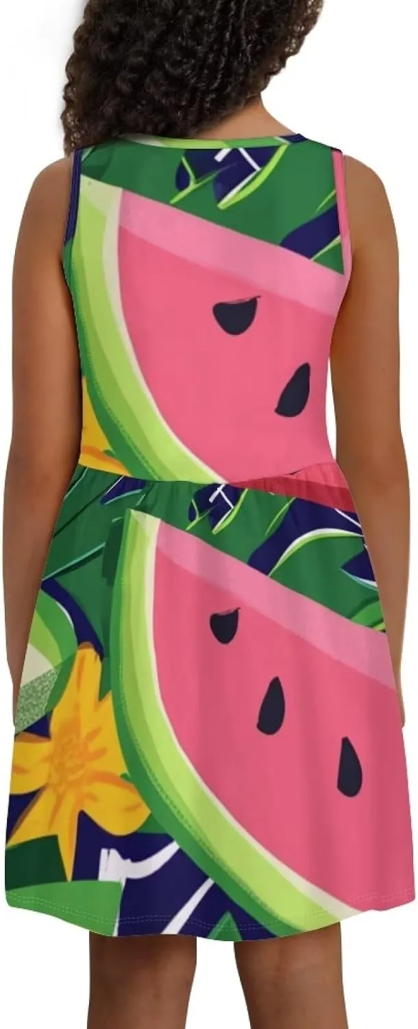 Sleeveless Loose Summer Mini Floral Dress for Girls Swing Cute Sundress with Pocket