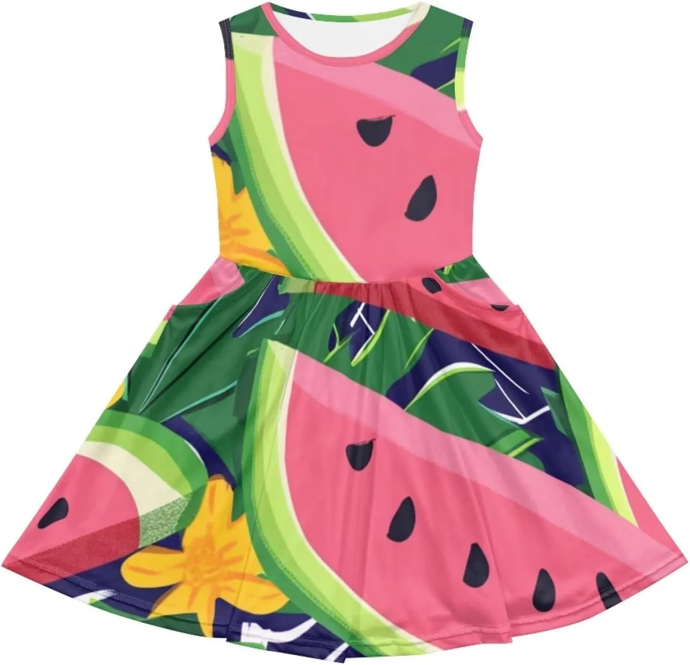 Sleeveless Loose Summer Mini Floral Dress for Girls Swing Cute Sundress with Pocket