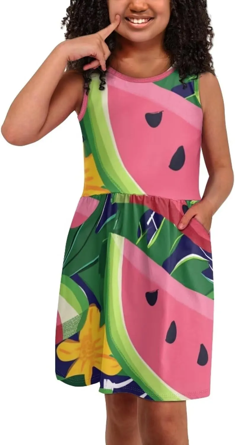 Sleeveless Loose Summer Mini Floral Dress for Girls Swing Cute Sundress with Pocket