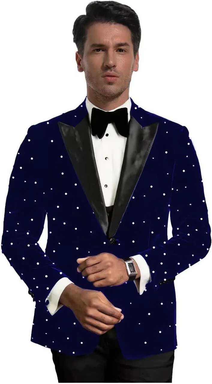 Suits for Men Luxury Velvet Wedding Tuxedos with Pearls Slim Fit Single Breasted Peak Lapel Blazer for Prom Party