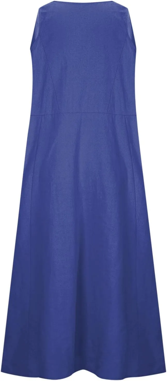 Summer Dresses for Women 2025 Spring Plus Size Linen Maxi Dress Sleeveless Crewneck Sundress Outfits Clothes
