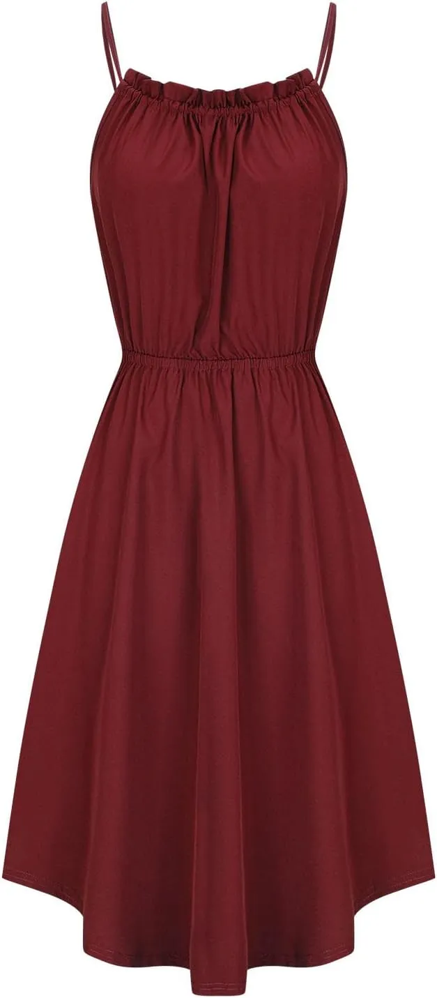 Summer Dresses for Women Solid Color Sleeveless Sexy Strap Dress Pleated Front Ruffle Irregular Hem Beach Dresses