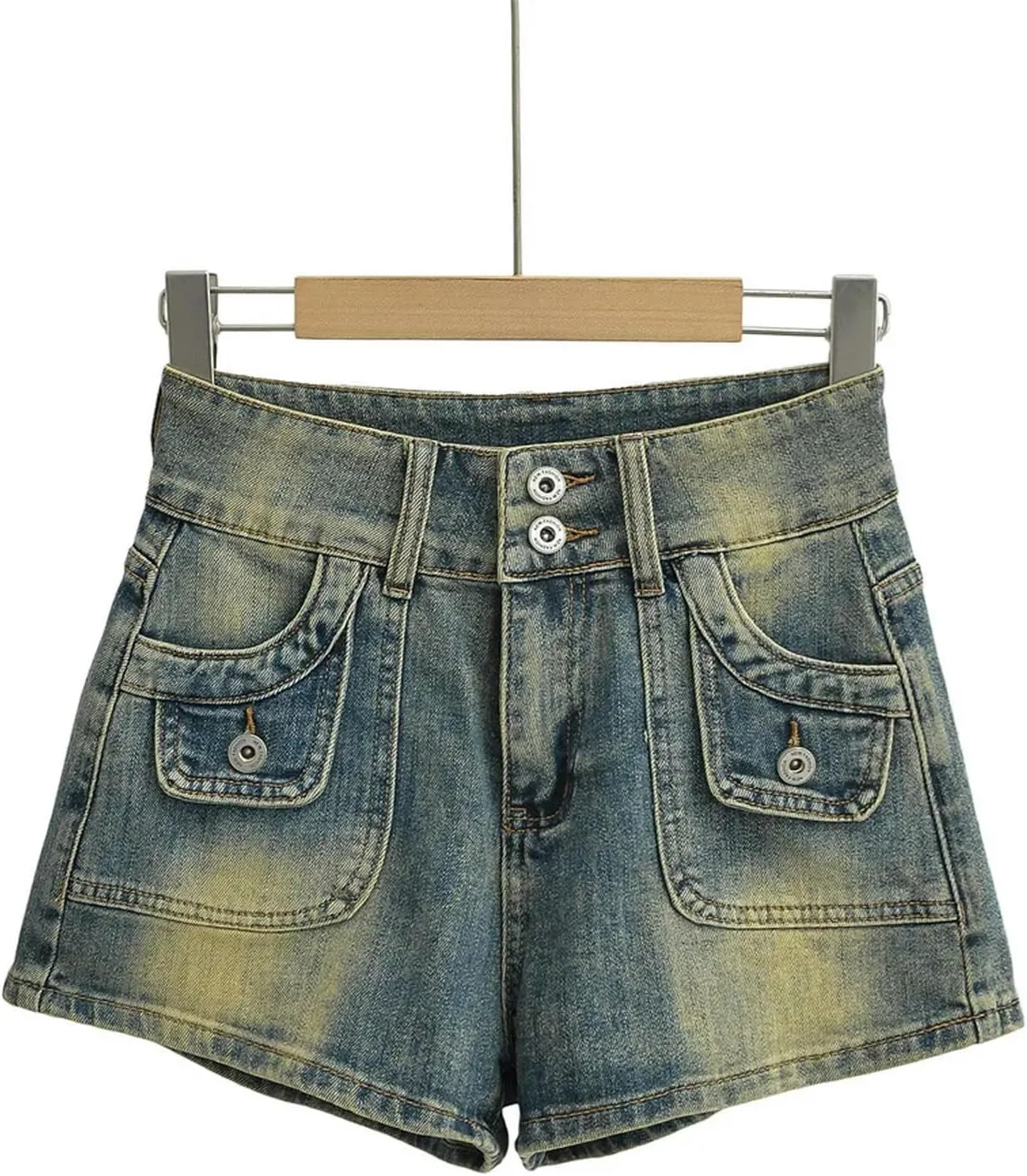 Summer Fashion Casual Women's Retro Workwear Pocket Design Made of Old Denim Shorts Hot Pants-Black-XL