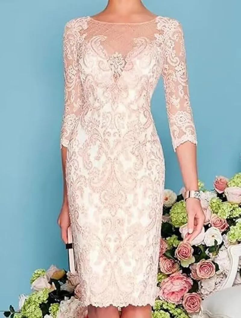 Tea Length Mother of The Bride Dresses for Wedding with Jacket Chiffon Lace Wedding Guest Dress for Women