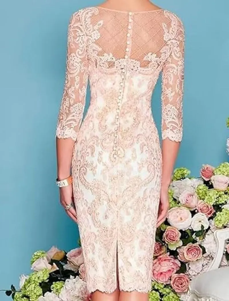 Tea Length Mother of The Bride Dresses for Wedding with Jacket Chiffon Lace Wedding Guest Dress for Women