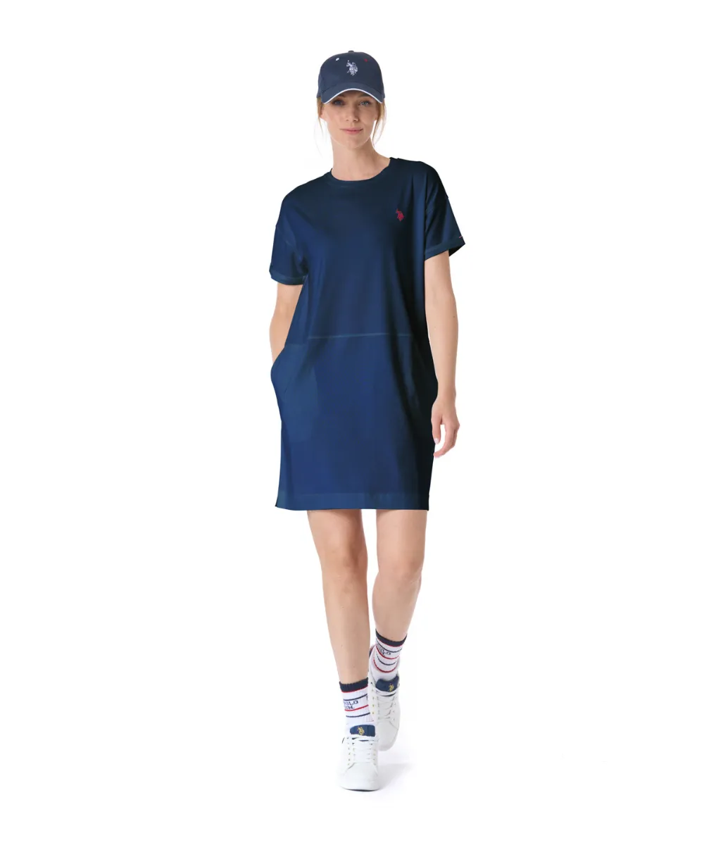 US POLO WOMEN SHORT-SLEEVED STRETCH JERSEY DRESS WITH POCKETS
