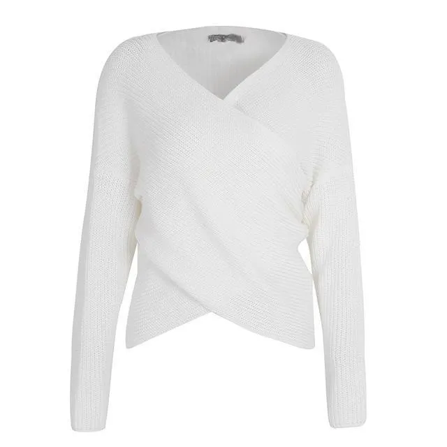V Neck Cross Knitting Sweater