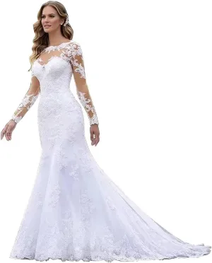 Wedding Dress for Bride Boho Beach Lace Appliques Mermaid Bridal Gowns with Train