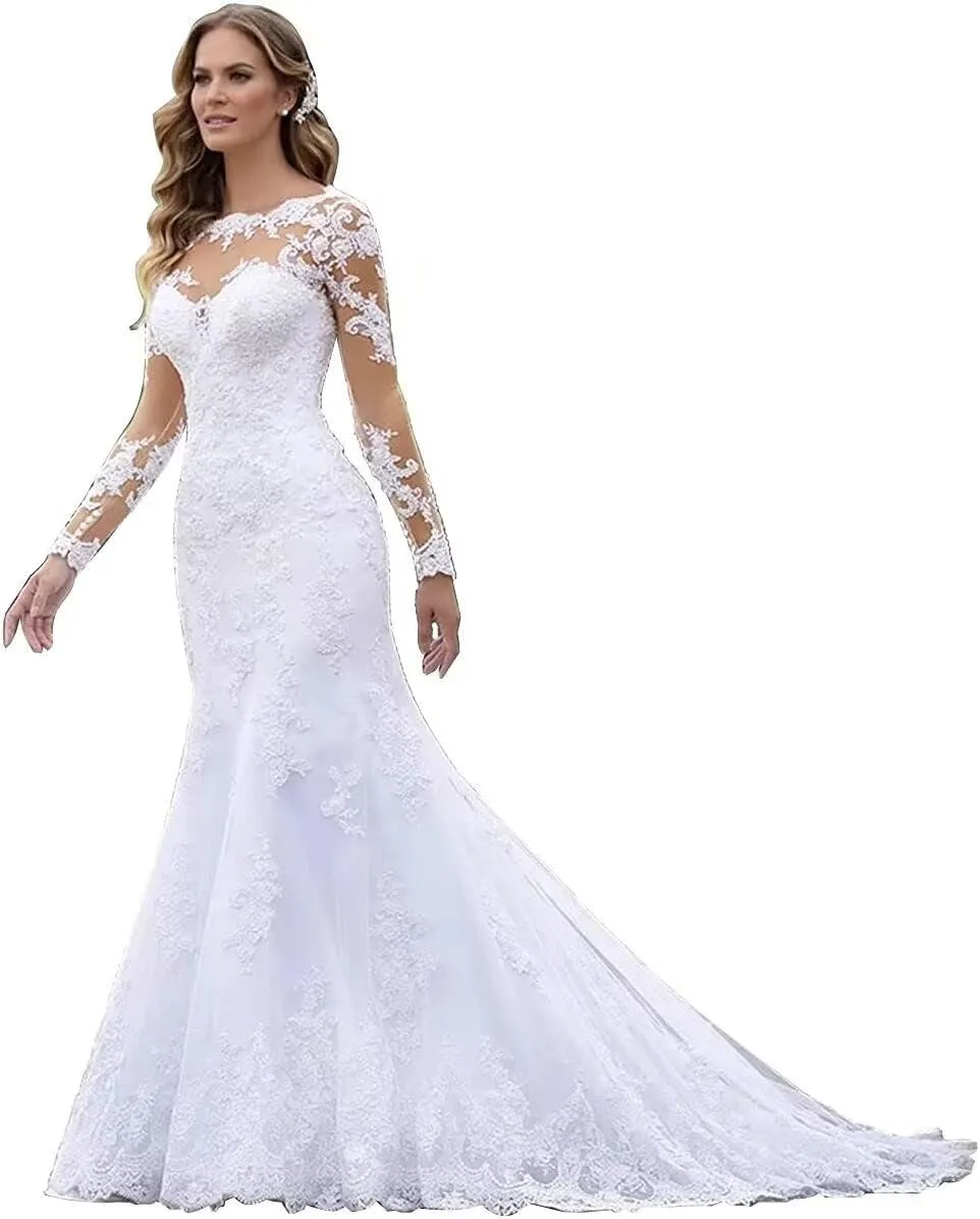 Wedding Dress for Bride Boho Beach Lace Appliques Mermaid Bridal Gowns with Train