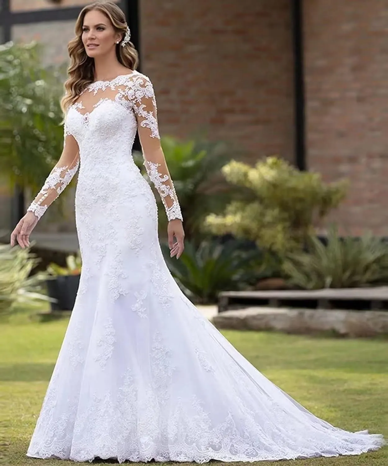 Wedding Dress for Bride Boho Beach Lace Appliques Mermaid Bridal Gowns with Train