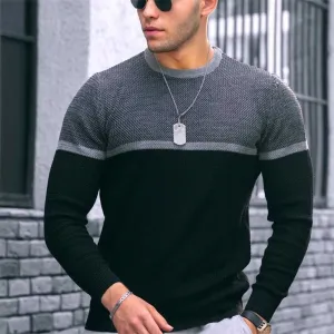 Wiaofellas Casual Patchwork Round Neck Knit Pullovers Fashion Man Clothing Slim Long Sleeve Jumper Knitwear Business Winter Men Sweaters