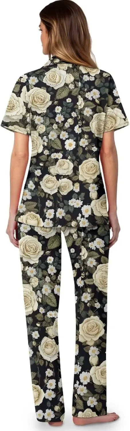 Women 2 Piece Pajamas Sets, Soft Button Down Pjs Sets with Pockets for Home S-2XL Size