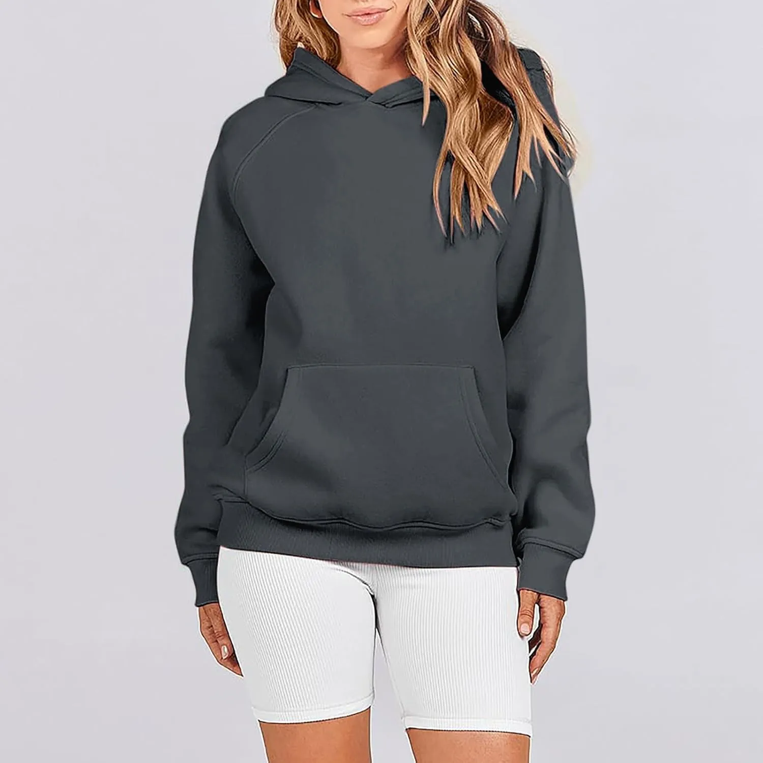 Women Hoodies Fleece Oversize Sweatshirt Casual Basic Long Sleeve Athletic Workout Pullover Fall Clothes