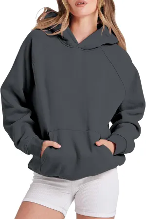 Women Hoodies Fleece Oversize Sweatshirt Casual Basic Long Sleeve Athletic Workout Pullover Fall Clothes