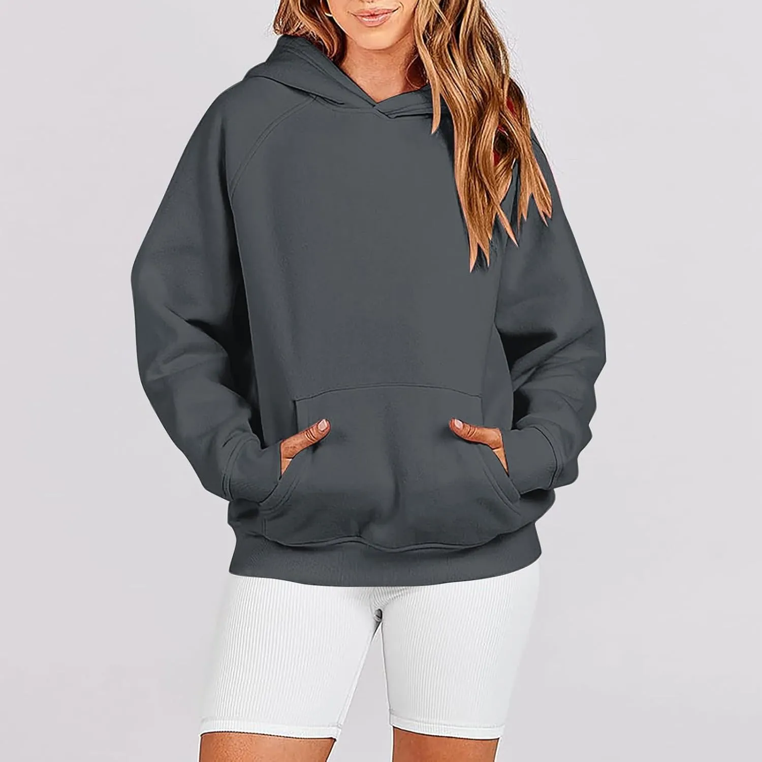 Women Hoodies Fleece Oversize Sweatshirt Casual Basic Long Sleeve Athletic Workout Pullover Fall Clothes