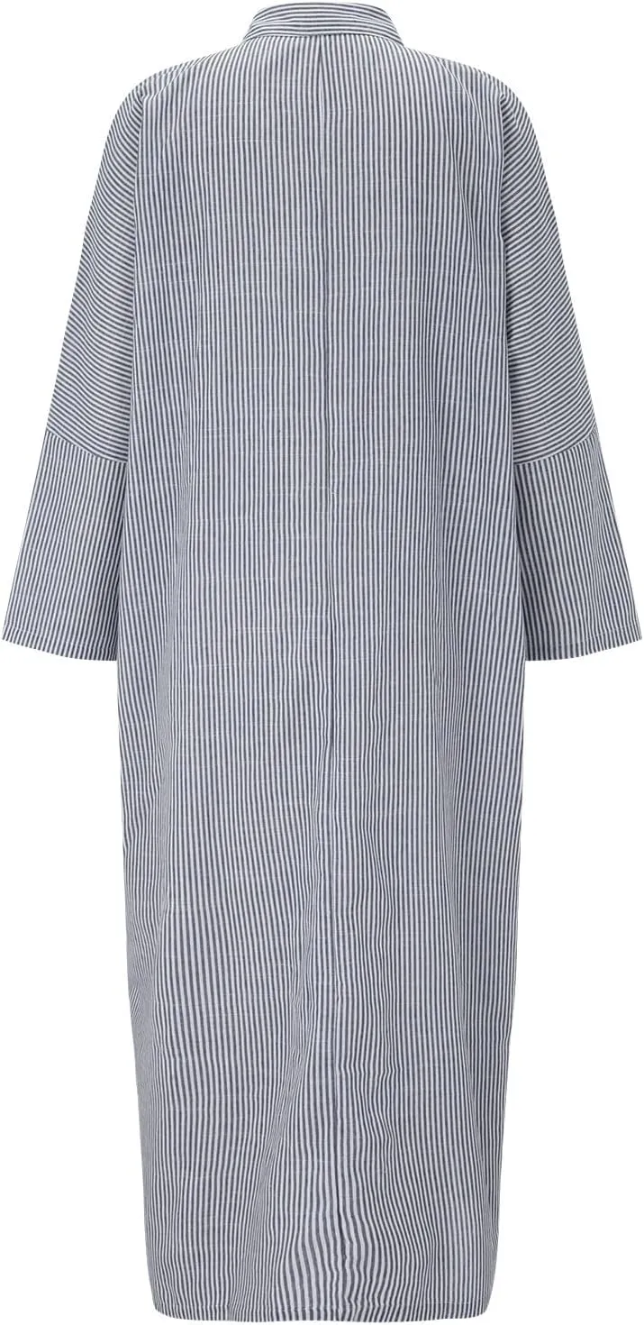 Women's 2025 Summer Striped Dress Casual Sleeveless V Neck Shoulder Cotton Linen Loose Fit Split Maxi Dresses