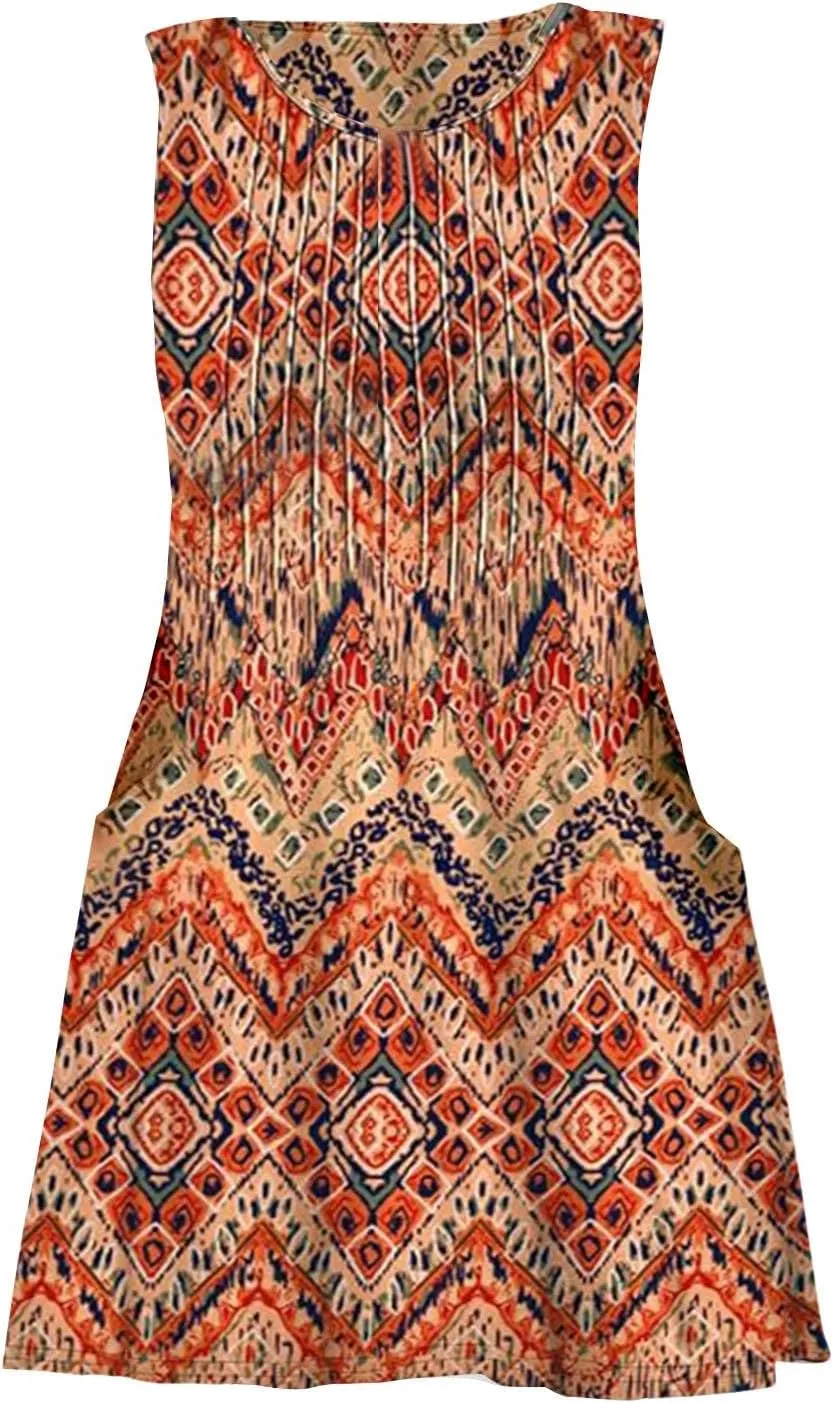 Women's Floral Summer Mini Dresses Ruffle Straps Boho A-Line Babydoll Tank Sundress Beach Vacation Short Dresses