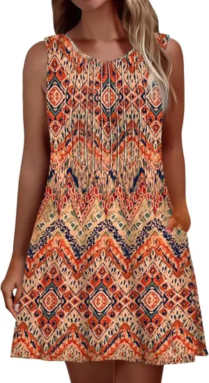 Women's Floral Summer Mini Dresses Ruffle Straps Boho A-Line Babydoll Tank Sundress Beach Vacation Short Dresses