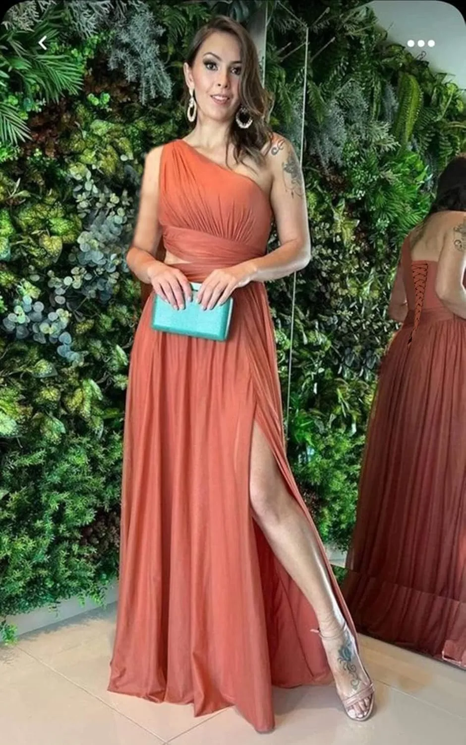Women's One Shoulder Bridesmaid Dresses for Wedding Long Chiffon Split Formal Evening Dress with Pockets