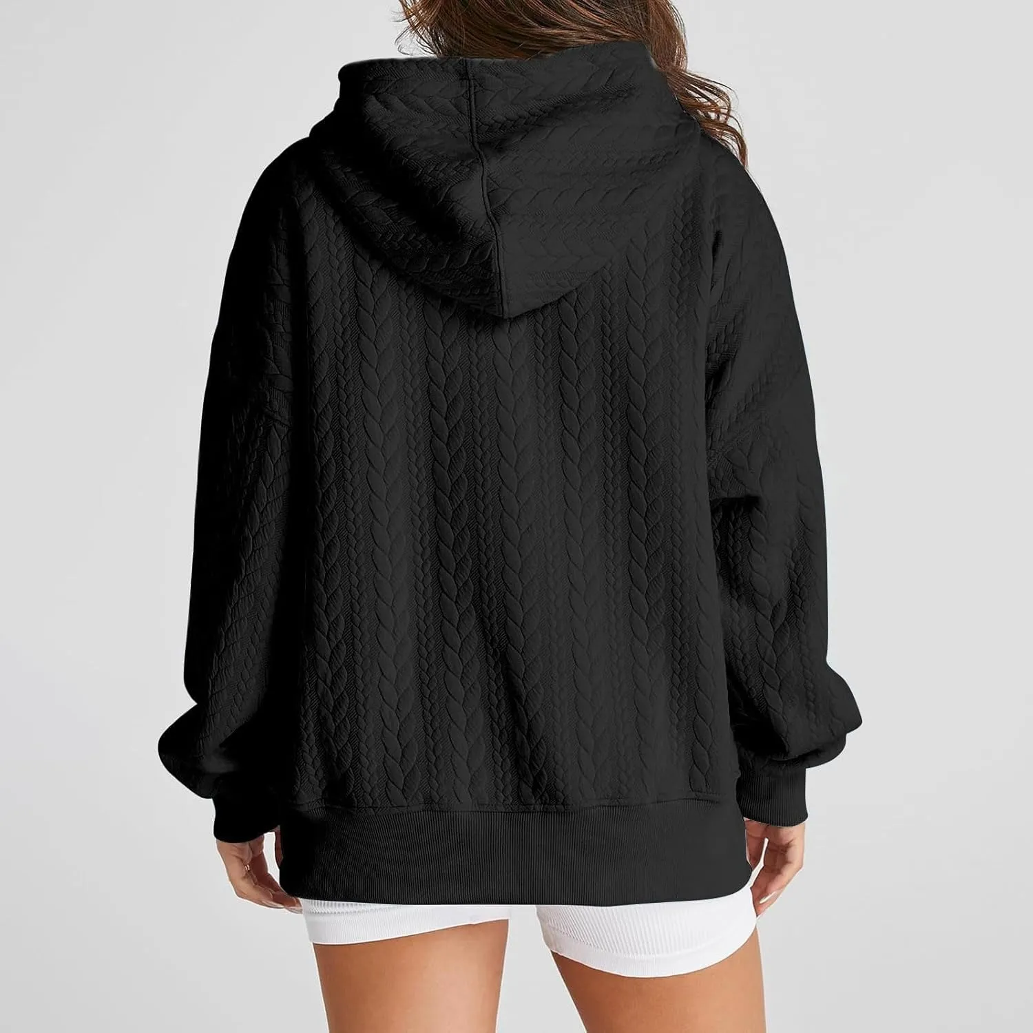 Women's Oversized Hoodies Fall Trendy Textured Long Sleeve Sweatshirt Y2k Casual Comfy Pullover Tops with Pockets
