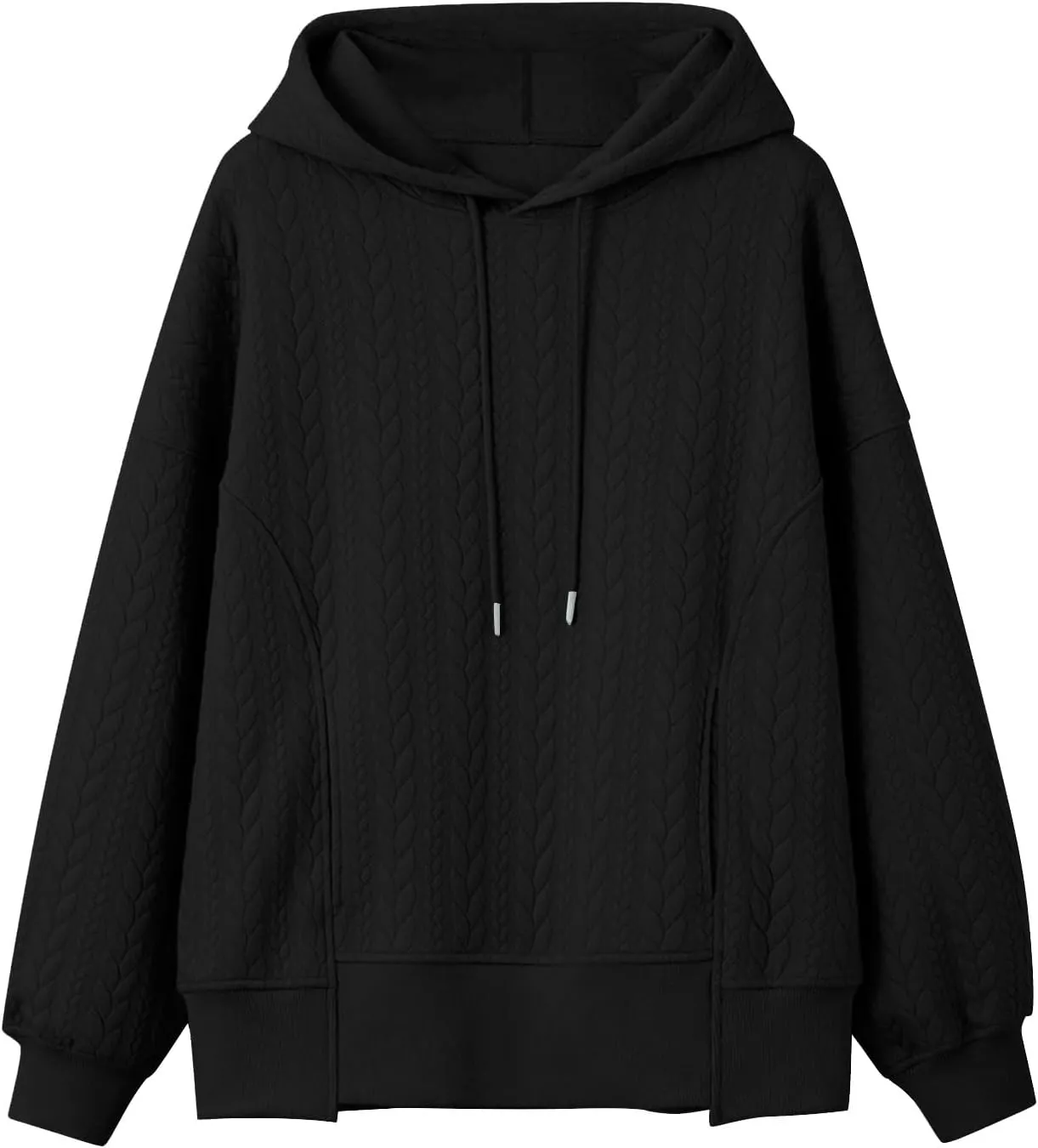 Women's Oversized Hoodies Fall Trendy Textured Long Sleeve Sweatshirt Y2k Casual Comfy Pullover Tops with Pockets