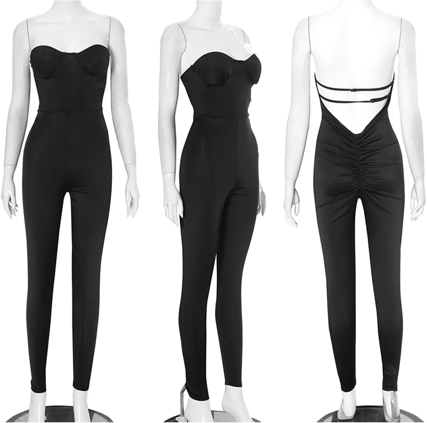 Womens Sexy Strapless Jumpsuits Tube Sleeveless Bodycon Tummy Control Shapewear Bodysuit Workout Rompers