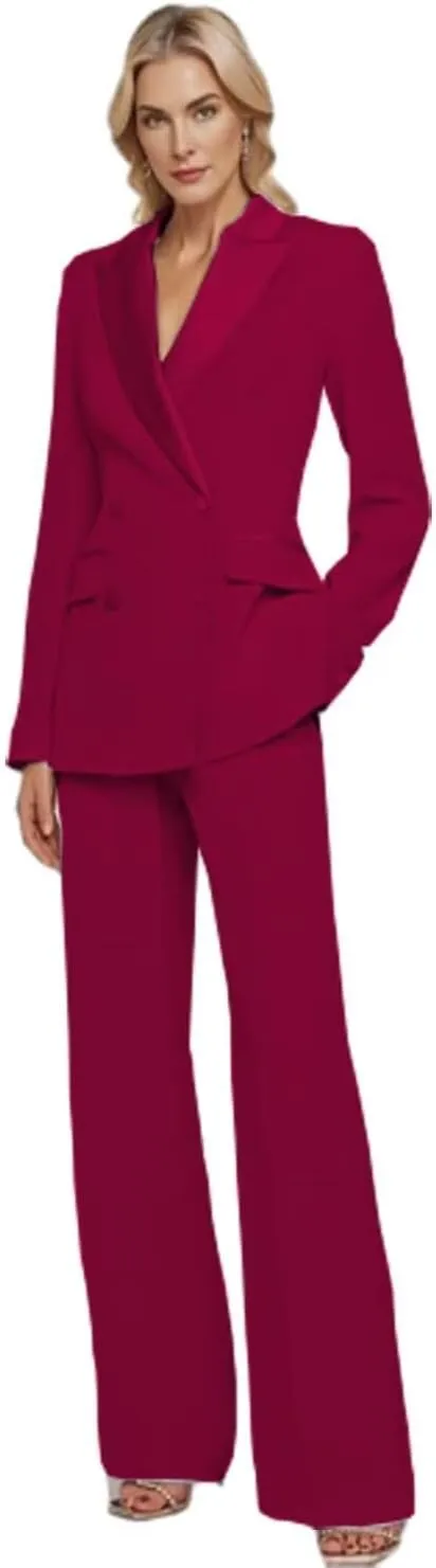 Womens Suit 2 Piece Set Business Two Button Peak Lapel Blazer Jacket with Pants for Office Ladies
