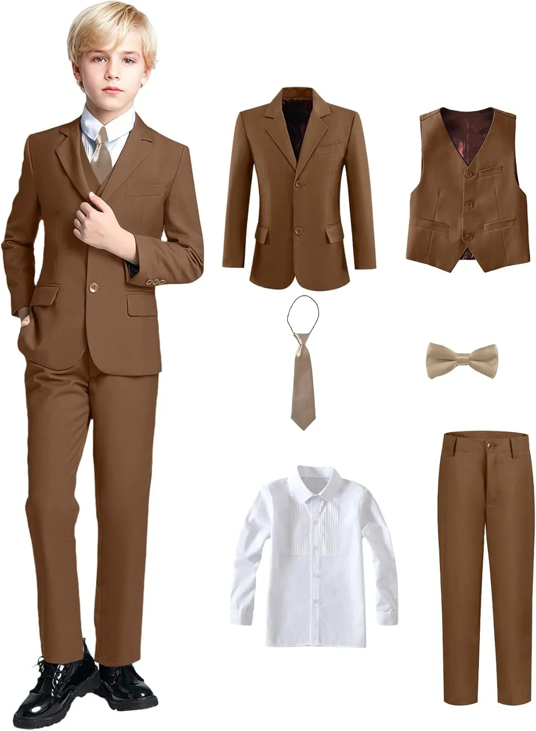 Yanlu Boy's Tuxedos Toddler Formal Suits Set Kids Blue Black Slim Fit Suit for Weddings
