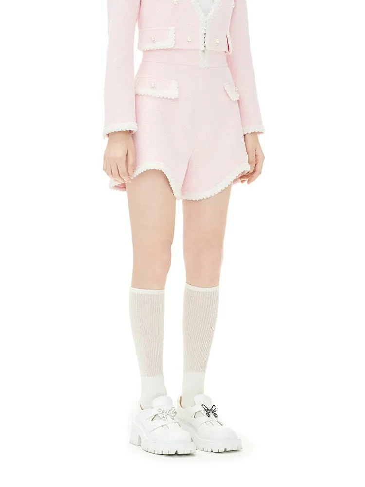 YES BY YESIR patchwork embroidered water lily pastel pink shorts - Giyan