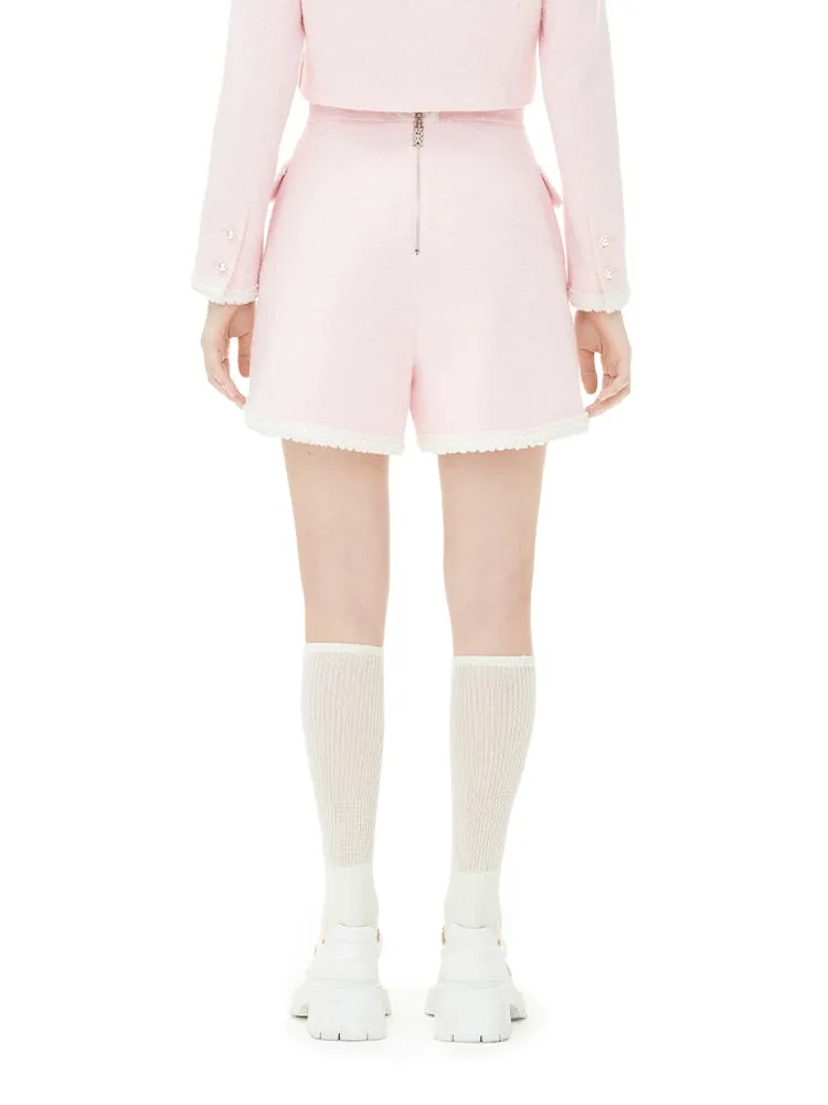 YES BY YESIR patchwork embroidered water lily pastel pink shorts - Giyan