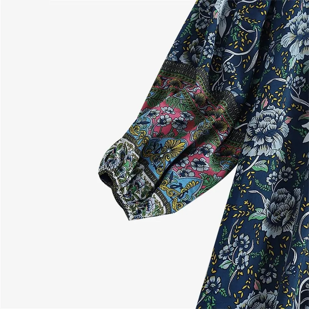 ZOCANIA Womens Cotton Babydoll 3/4 Sleeve V Neck Boho Floral Print Dress Casual Summer Flowy Beach Dresses